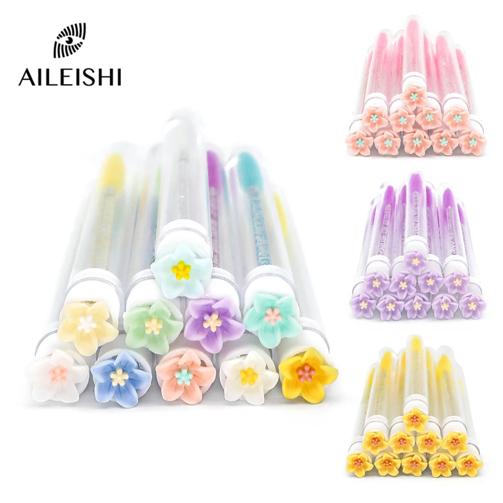 10/50Pcs Eyelash Brush Tubes With Crystal Lash Mascara Wands Eyebrow Comb Spoolies Container Lash Brush Applicators Makeup Tools