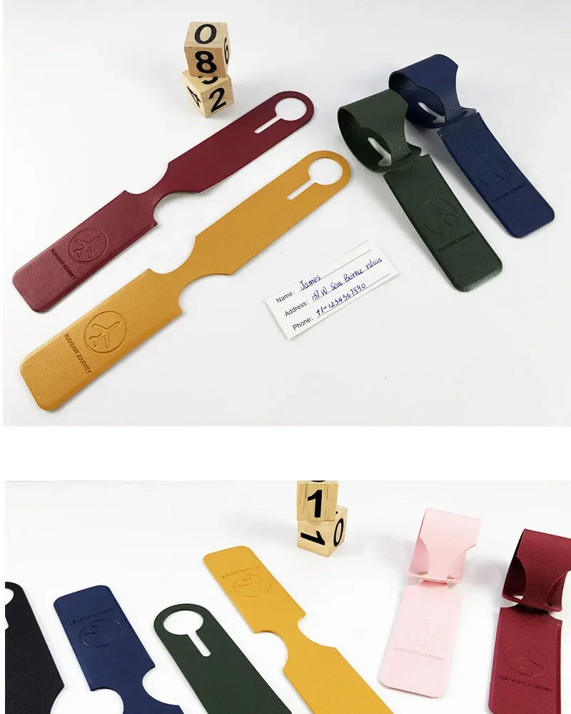 Men Women Yellow PU Leather Luggage Tag Portable Suitcase Identifier Label Baggage Boarding Bag Tag Holder Travel Accessories