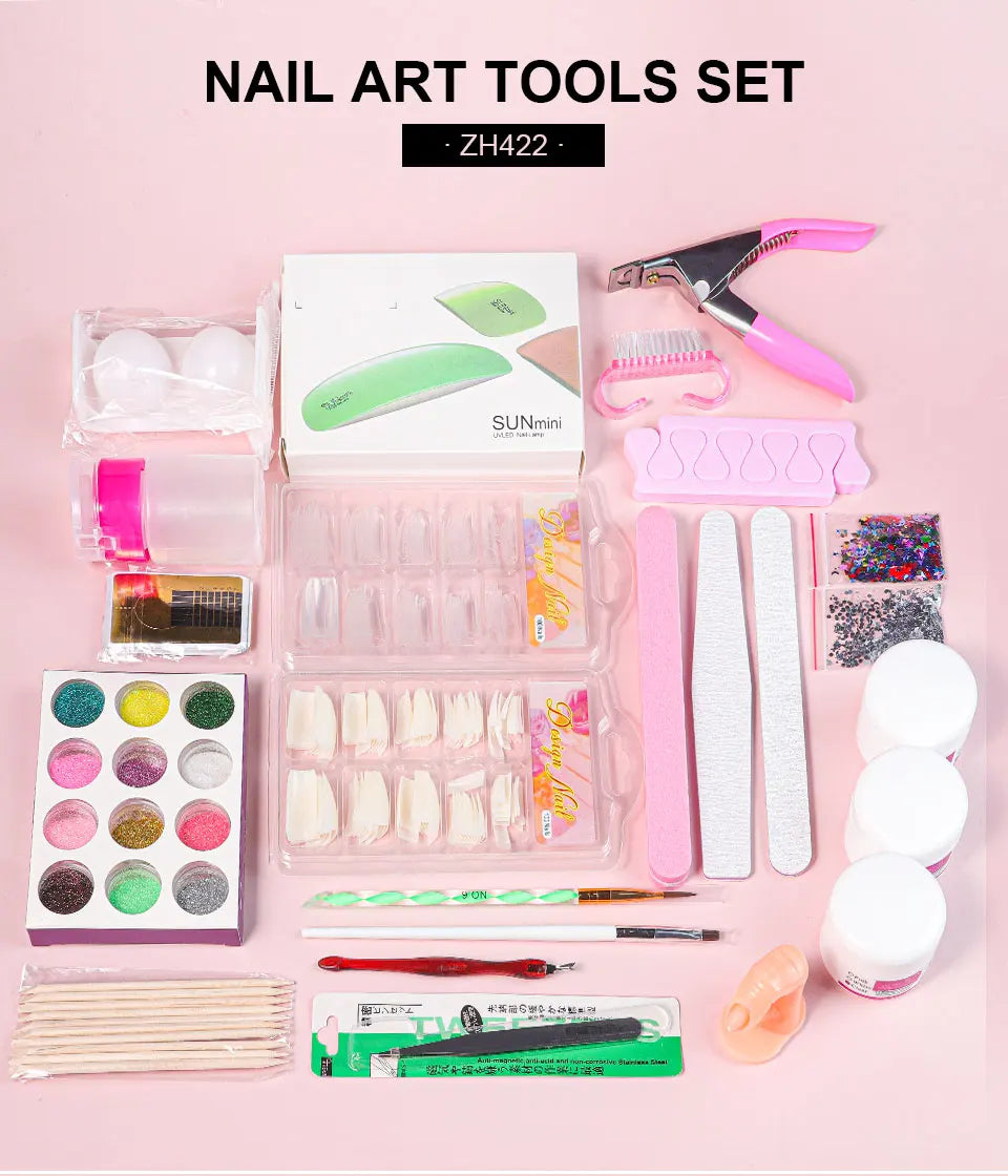 Nail Art Acrylic Powder and Liquid Mono Manicure Art Deco Nail Art Kit Crystal Nail Glitter 3D Engraved Acrylic Manicure Kit