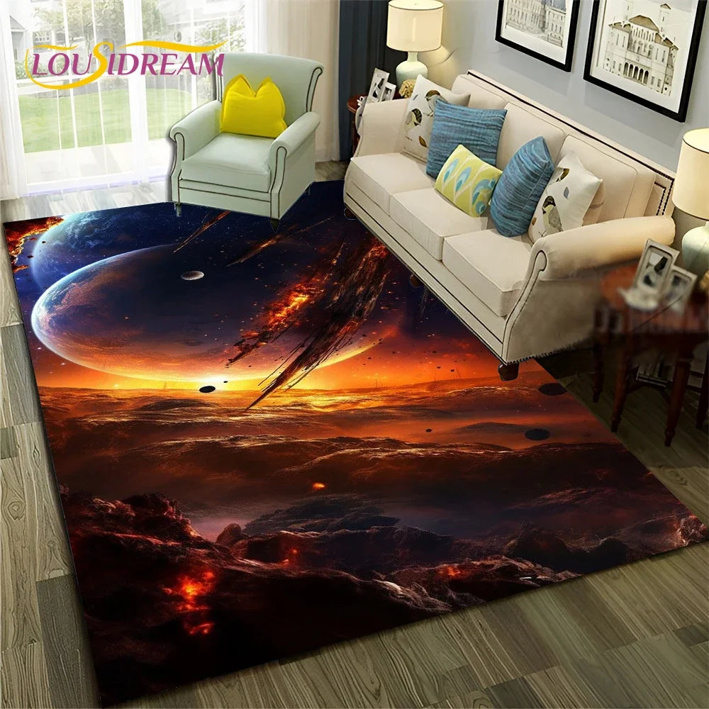 Galaxy Planet Star 3D Universe Space Carpet Rug for Home Living Room Bedroom Sofa Doormat Decor,Kid Area Rug Non-slip Floor Mat