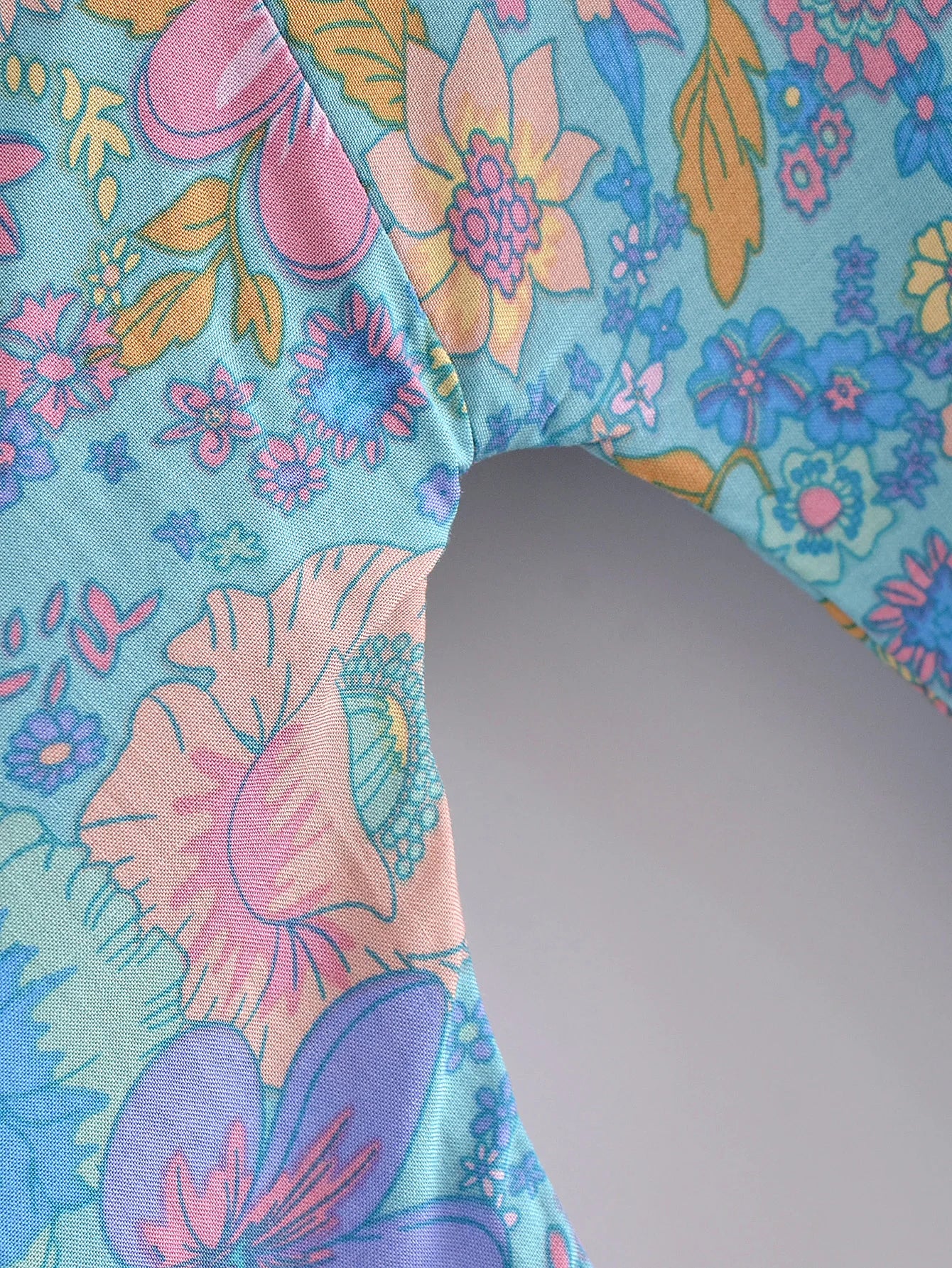 BOHO Women Blue With Pink Flower Print Kimono Shirt Holiday Tide Bow Sashes Mid Long Cardigan Summer Blouse Beach Cape