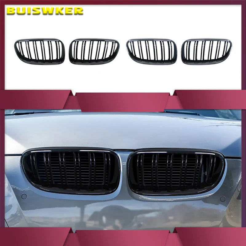 For BMW 3-Series E92 E93 M3 Coupe LCI 2010-2013 2Pcs Car Style Black Front Kidney Double Slat Grill Grille