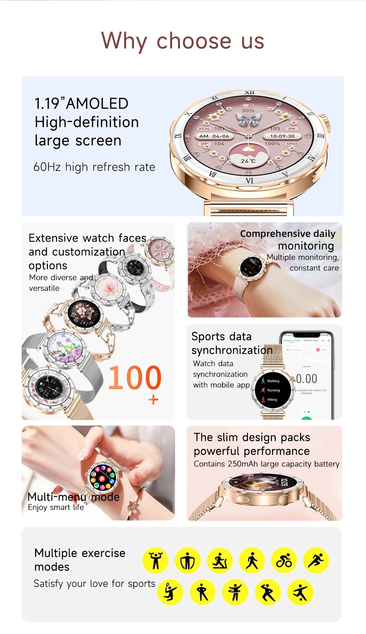 LIGE 1.19"Ultra-Slim AMOLED HD Display Fitness Tracker Smartwatch Bluetooth Call Heart Rate Monitor Waterproof Smart Watch Women