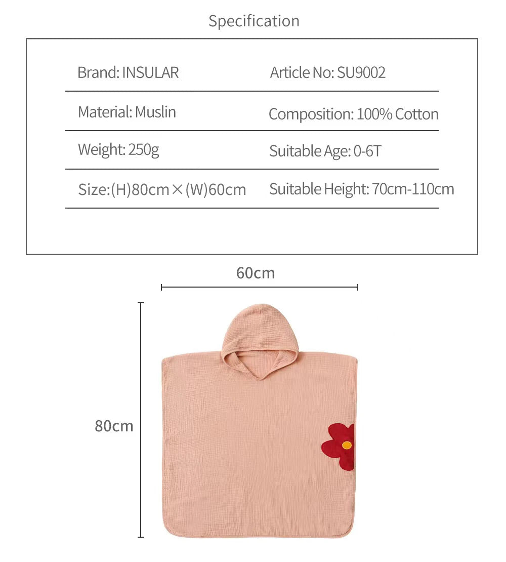 Muslin Baby Hooded Poncho Towel Children's Hooded Bath Towel Soft Kids Beach Bathing Stuff Infant Washcloth