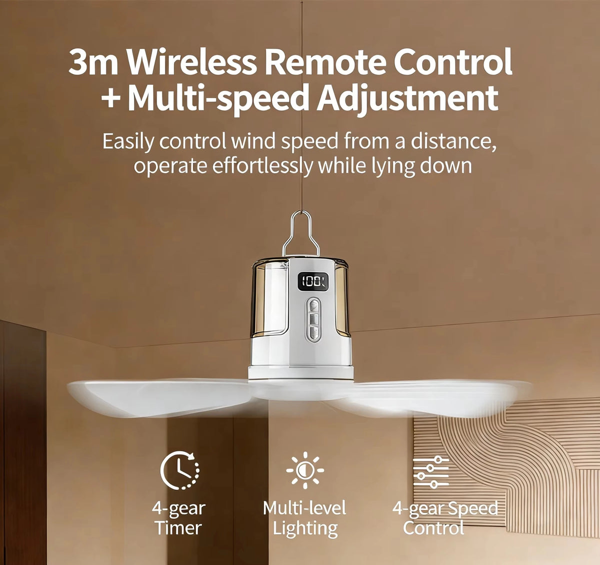10800mAh Outdoor Camping Fan Portable Ceiling Fans Tent Ventilator Cooler Rechargeable Electric Fan Remote Control LED Lighting