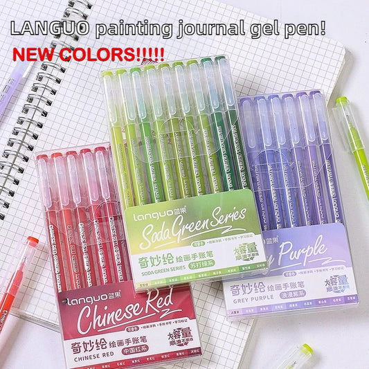 Languo 198/6 PCS Morandi Gel Pen Student Diary Scrapbook Painting DIY Gel Pen Set Coloring Book Drawing Pen School Supplies