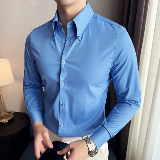 High Quality Versatile Business Casual Shirt Men Korean Fashion Long Sleeved Slim Fit Shirt Office Work Uniform Men Clothing 6XL