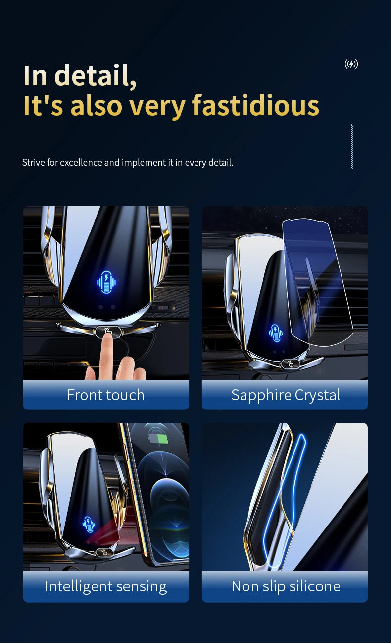 Car Phone Holder Wireless Charger Automatic Intelligent triple sensing magnetic suction charging For Universal All Mobile Phones