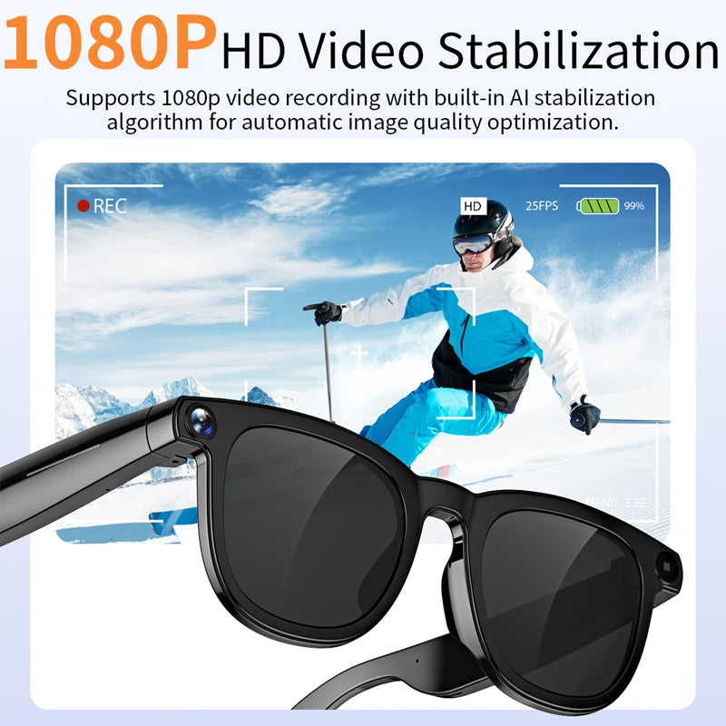 800W Pixel Intelligent Glasses AI HD Shooting Video Recording Voice Call Translation Glasses Two Replaceable Eyeglass Lenses