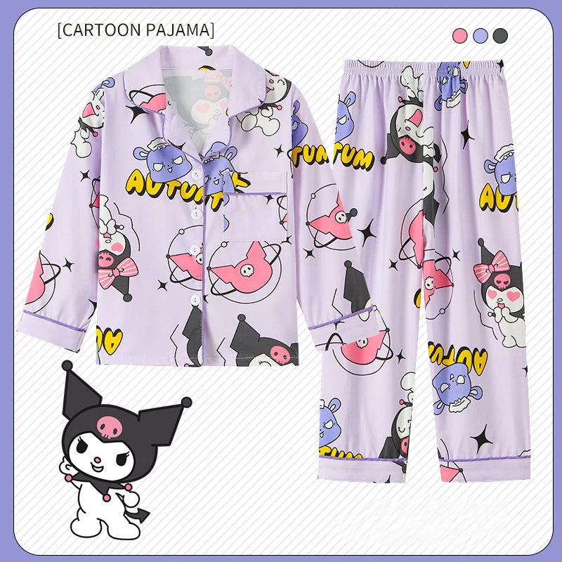 2pcs Kid's Cinnamorolls Pajamas, Long Sleeve Top & Pants Set, Kuromis Print Loungewear, Comfy Casual Set, Girl's Clothes