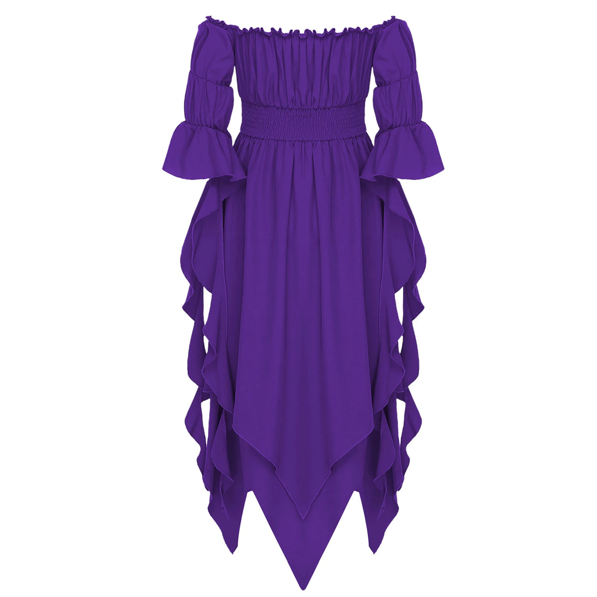 Girls Halloween Medieval Renaissance Witch Vampire Cosplay Costume Victorian Gothic Dress Off Shoulder Smocked Irregular Gown