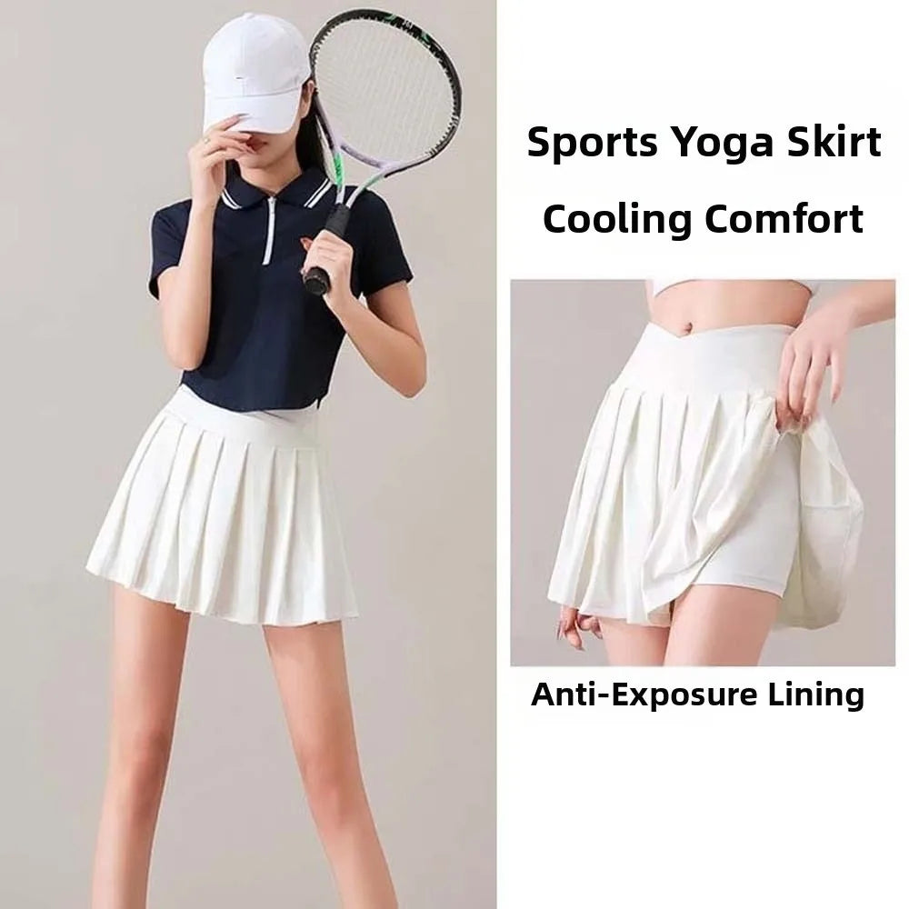 Combined in One High Waist Pleated Skirt Fitness Clothes Breathable Tennis Short Fillibeg Tight Solid Color Sports Yoga Kilt