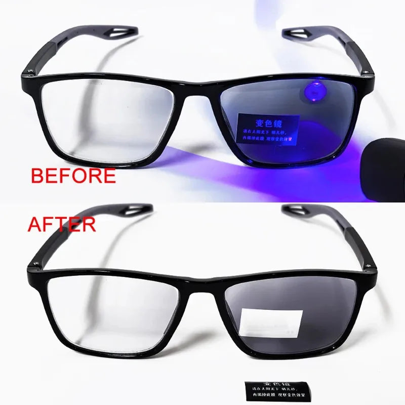 Fashion Color Blocking Photochromic Reading Glasses Men Women Sports Color Changing Rectangular Eyewear