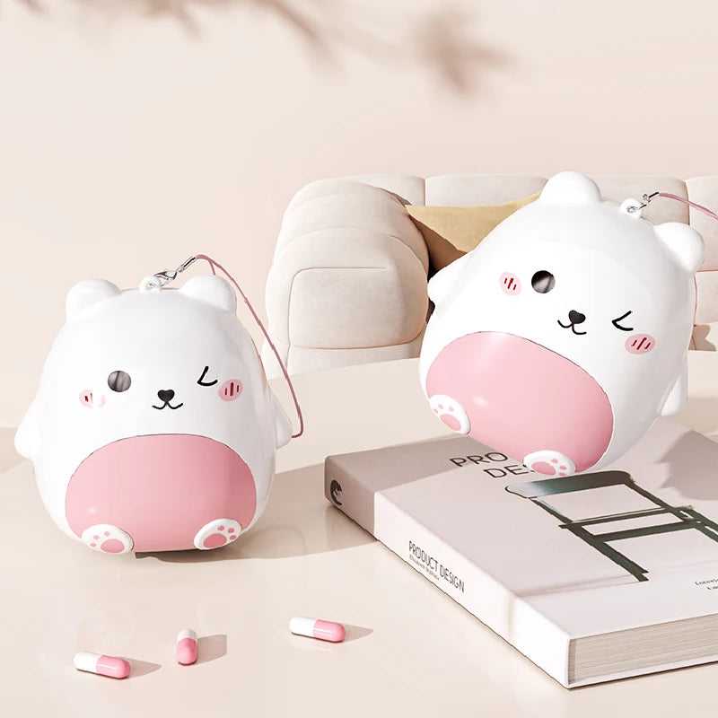 Cute Cartoon Bear Mini Pill Box 5 Independent Sealed Compartments Moisture-proof Portable Pocket Travel Medicine Tablet Storage