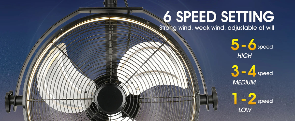 Modern Wall Fan Remote Control 6 Speed Electric Fan Ventilation Multi-Adjustable Oscillating Head Timer LED Ceiling Fan Light