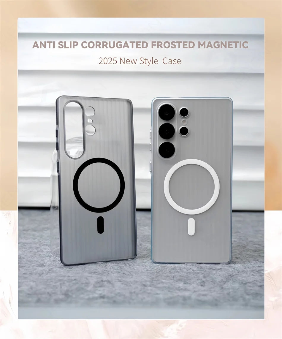 Luxury 3D Corrugated Pattern Non-slip Matte Clear Case For Samsung Galaxy S23 S24 Ultra S25 Plus Magnetic Hard Cover For Magsfe
