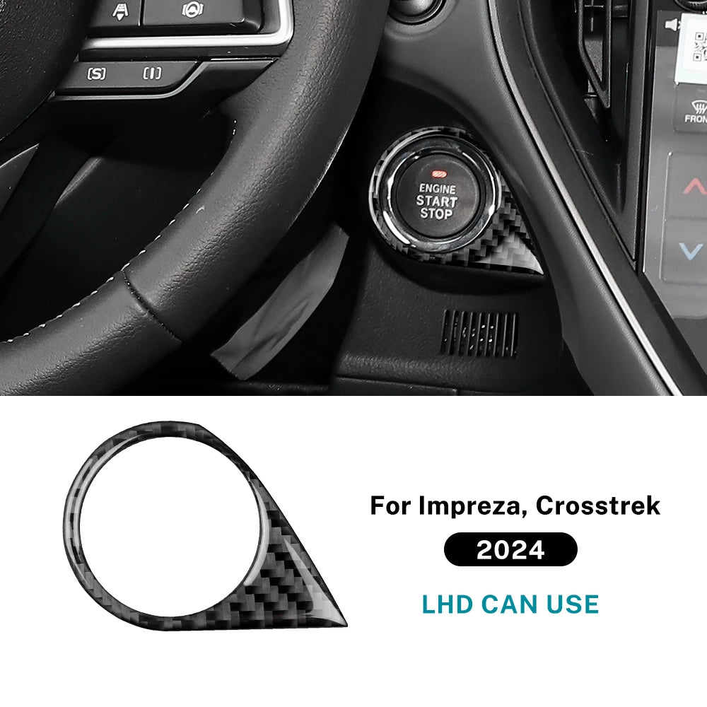 Real Soft Carbon Fiber Sticker For Subaru Crosstrek Impreza 2024 Car Engine Start Stop Button Frame LHD Interior Accessories