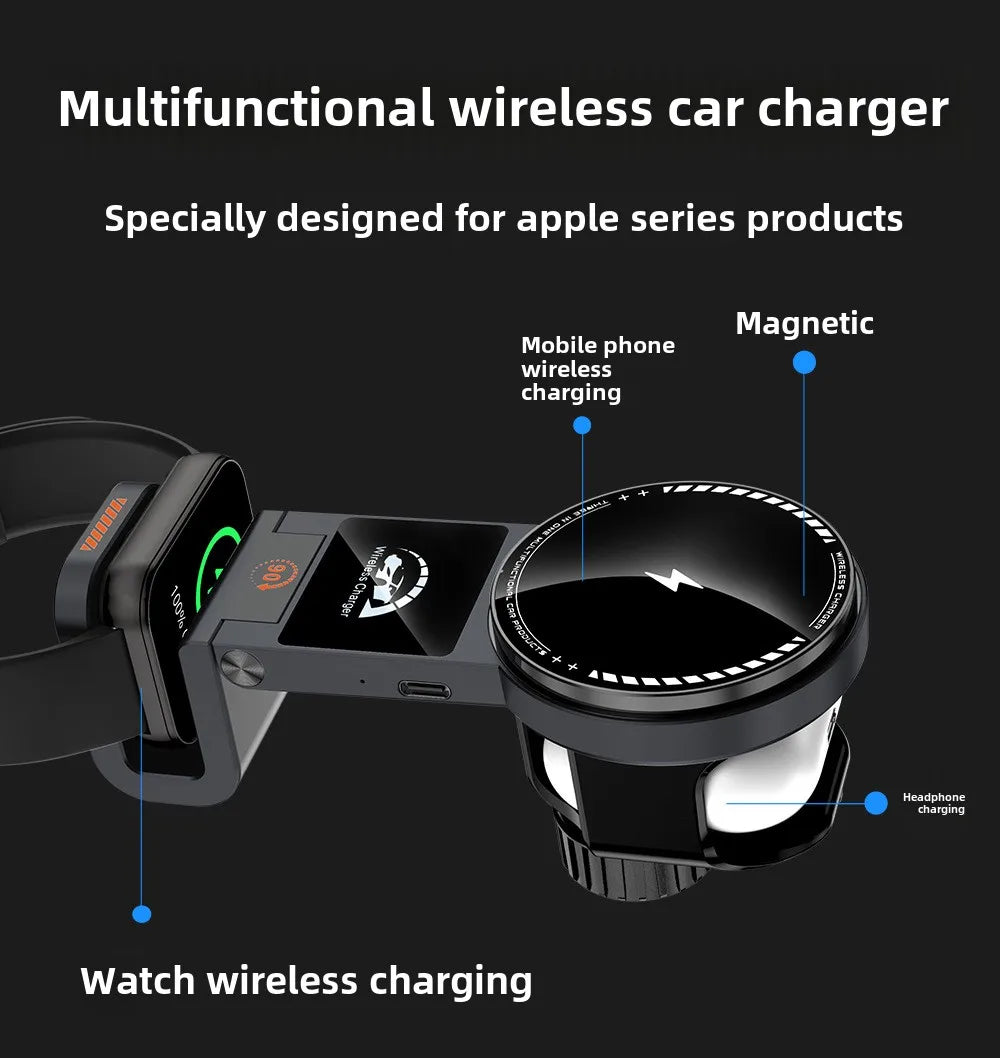 Magnetic Wireless Charger Car Phone Holder 15W Fast Charging  Air Outlet Hook Mount Stand for Magsafe IPhone 16 Earphone Iwatch