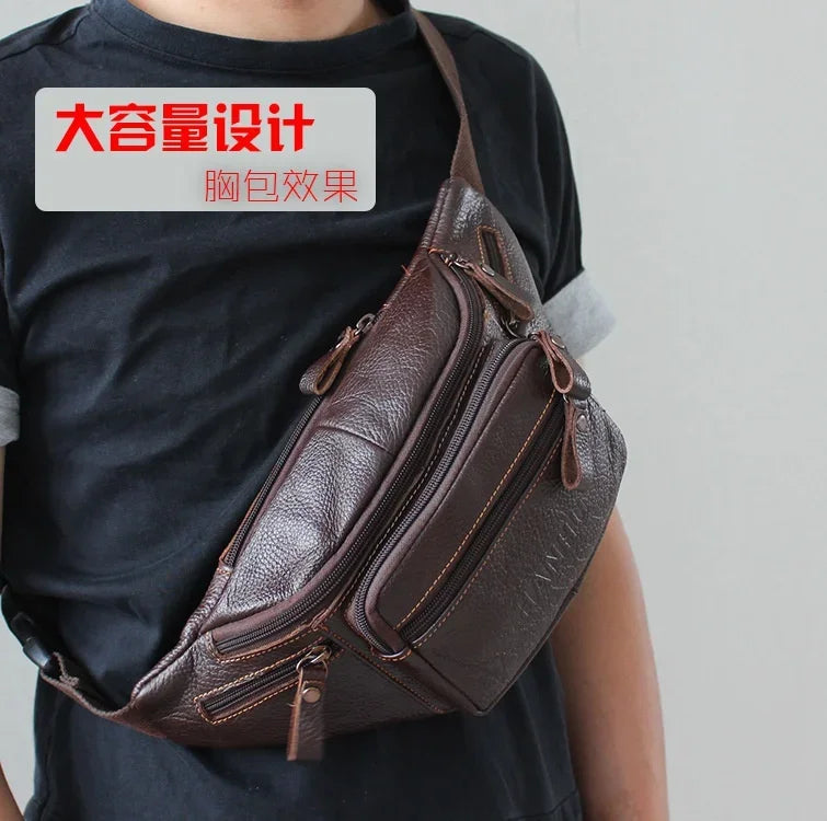 Genuine Cowhide Leather Waist Bag Men Funny Pack Belt bag Phone Pouch Multiple Pockets Hiking Running And Cycling fanny pack 가방