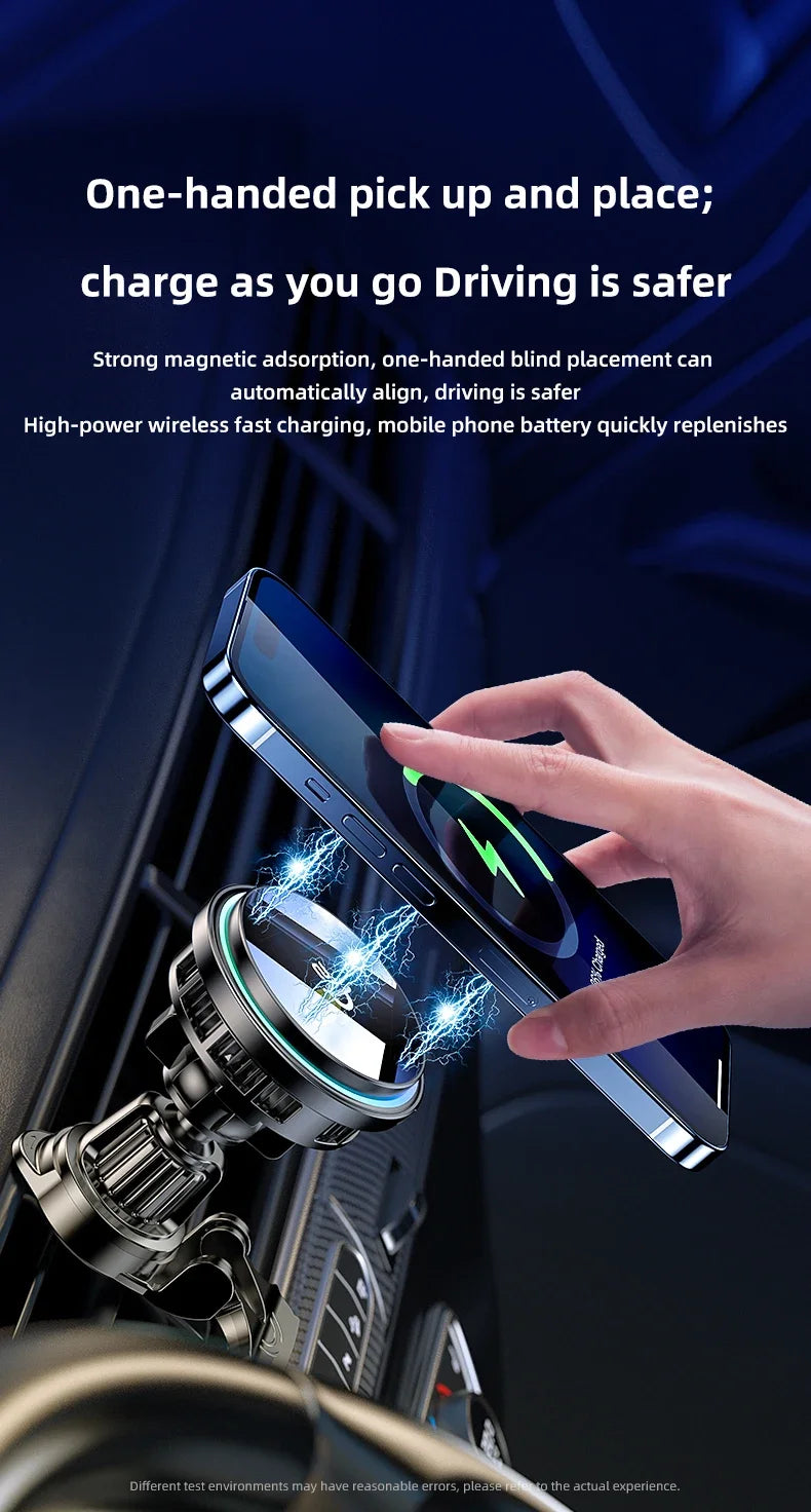 Magnetic Wireless Car Charger Phone Holder QI2 Ice Cooling RGB Tempered Glass Fast Charging Radiator For Magsafe iPhone 12-16
