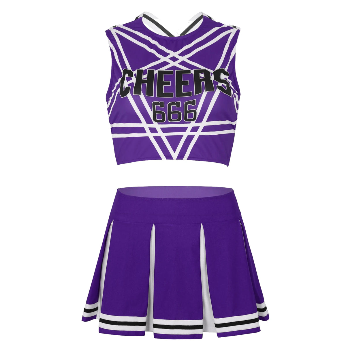 Women's Cheerleader Cosplay Costume Uniform Outfit Stand Collar Crop Top with Mini Pleated Skirts Carnival Cheerleading Suit