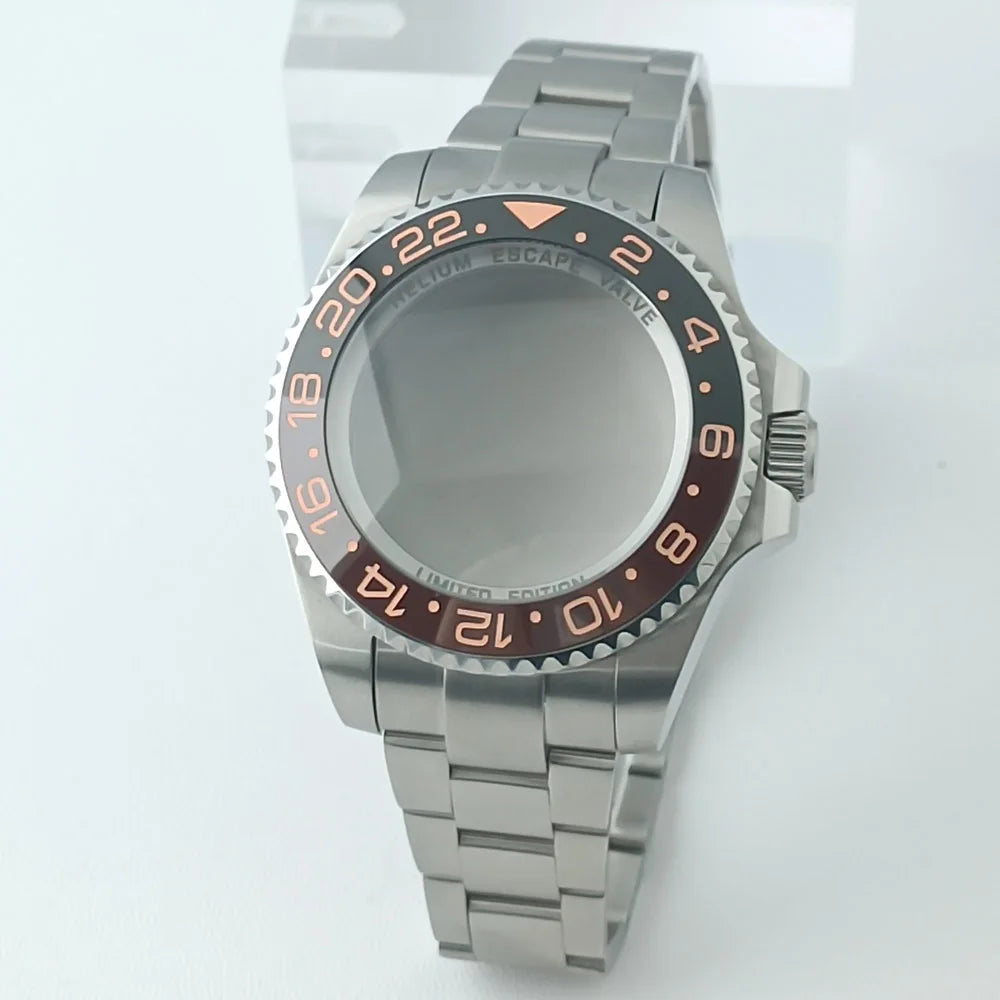 44MM Ceramic Bezel Case Silver SEA Big DEEP Homage Sapphire Crystal Watch Case Stainless 21MM Watch Strap Fit NH35 NH36 Movement