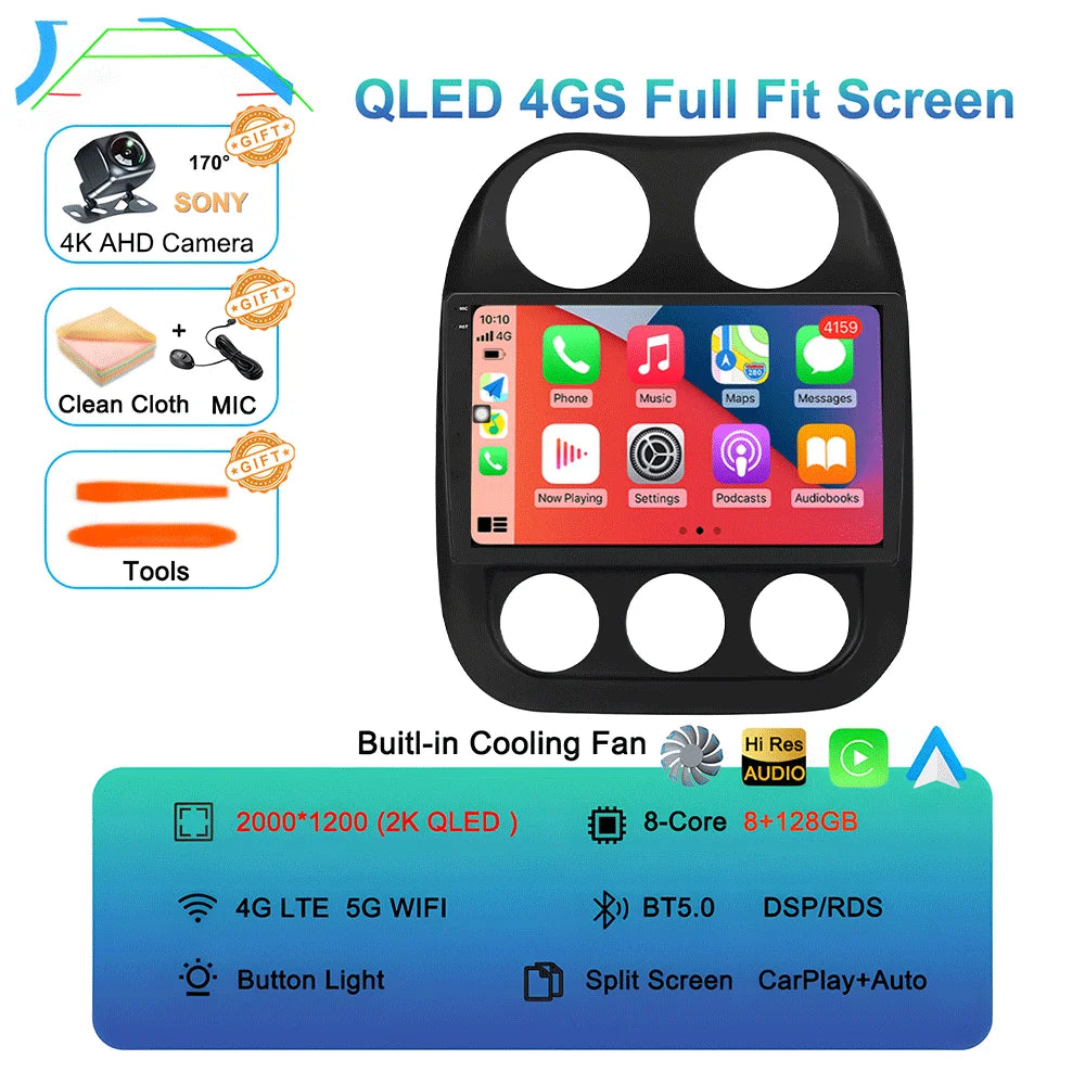 Android15 video Player Car Radio For Jeep Compass Patriot 2010 - 2016 Autoradio Stereo 2 Din GPS Navigation Carplay DSP WIFI+4G
