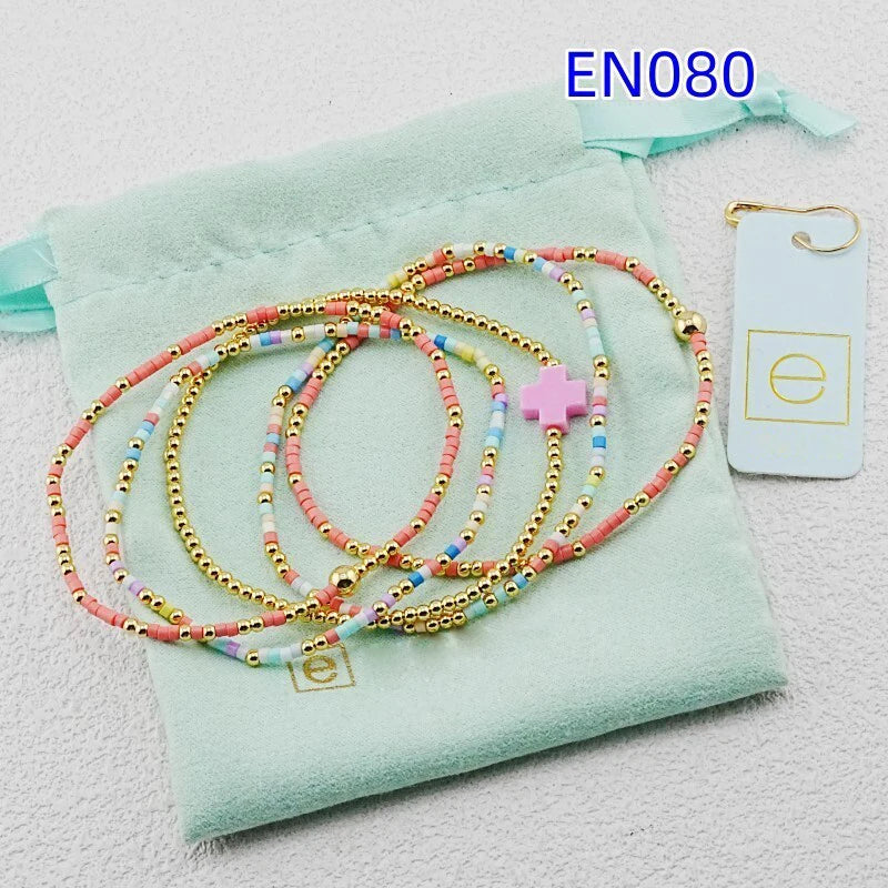 VKVVA Fashion Jewelry Pink Cross Gold-plated Bracelet Set total 5pcs Women Birthday Gifts, Unique Gift