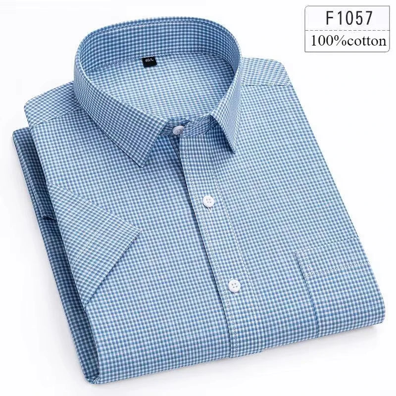 New in shirt hight qulity100%cotton summer short sleeve shirts for men slim fit shirt thin plaid houndstooth soft office clothes
