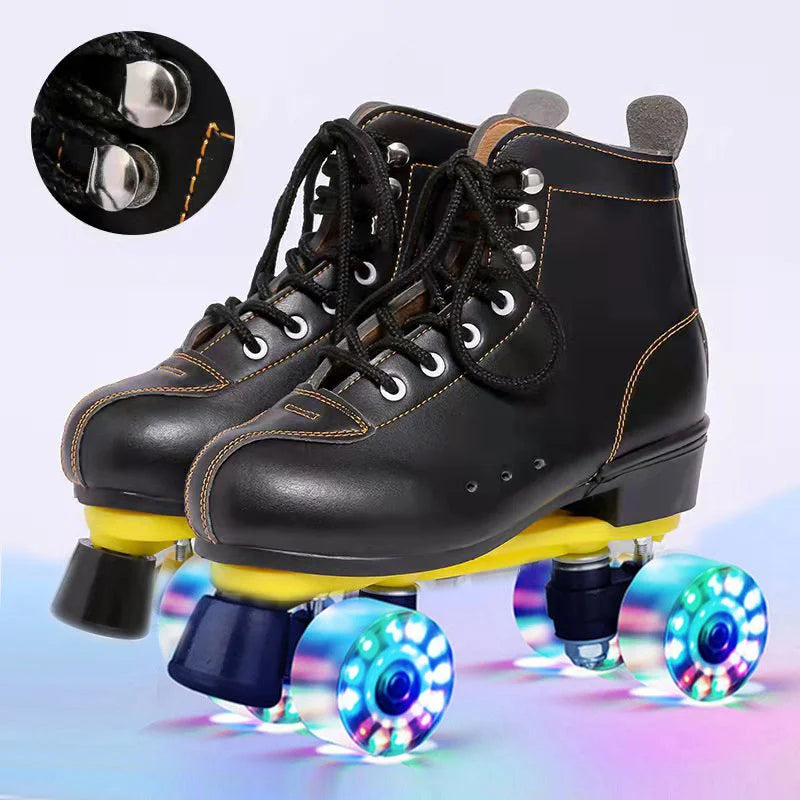 Roller Skate Shoes Size 34-45 4 Wheels Quad Sneakers Skating Pu Leather Sport Beginner Men And Women Roller Skating Shoes Gift