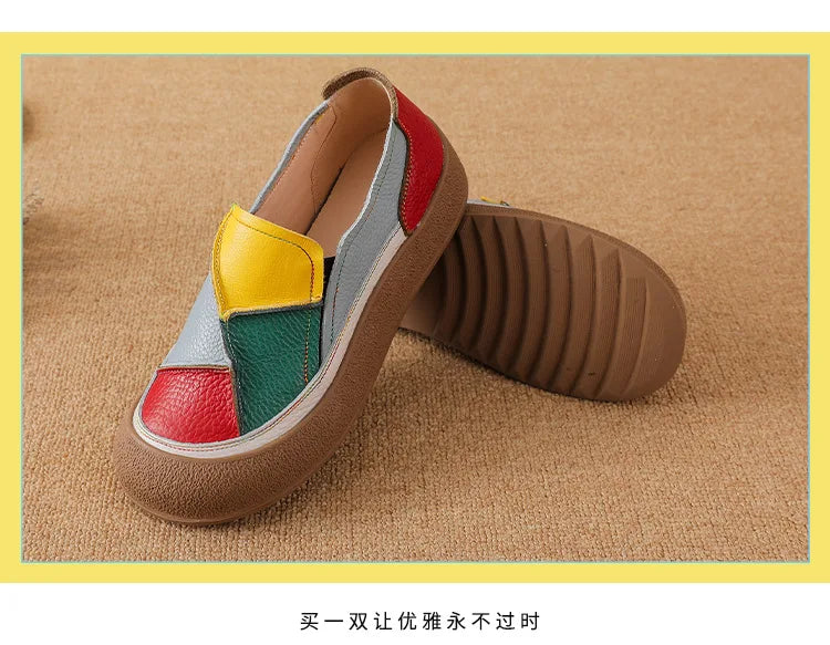 2025 New real leather ballet flats mixed colors moccasins women's slip on shoes luxury patchwork flats lady driving loafer woman
