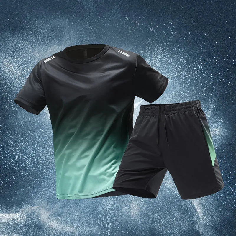 Sports cycling suit men's ice silk quick-drying clothes fitness t-shirt running short sleeves shorts training clothes