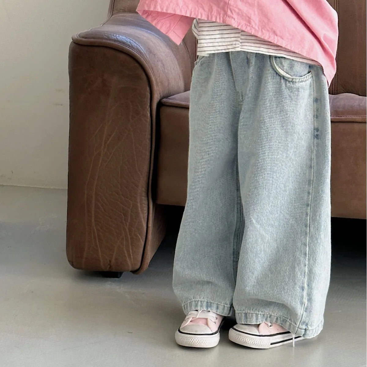 Kids Pants Spring New Korean Causal Children Clothing Boys Girls Simplicity Versatile Straight Leg Jeans Loose Motion Trousers