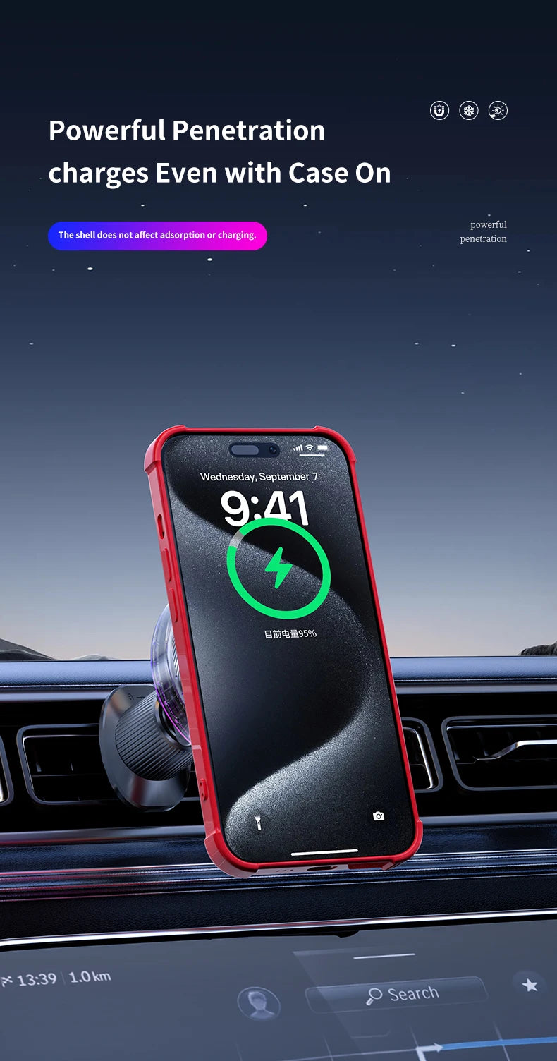25W Air Cooling qi2.2 Car Magnetic Wireless Charger RGB Light  Phone Holder For Magsafe iPhone 17 16 15 14 13 12 Fast Charging
