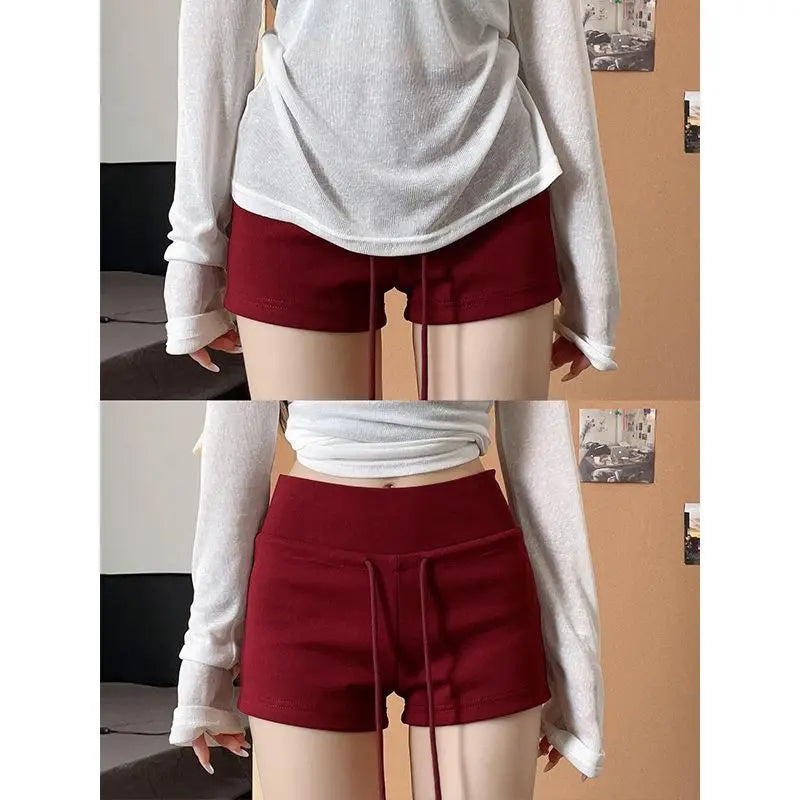 Nicemix Red Spicy Girl Casual Sports Shorts for Women Summer New Drawstring Yoga Wrap Hip Slimming High Waist Tight Shorts