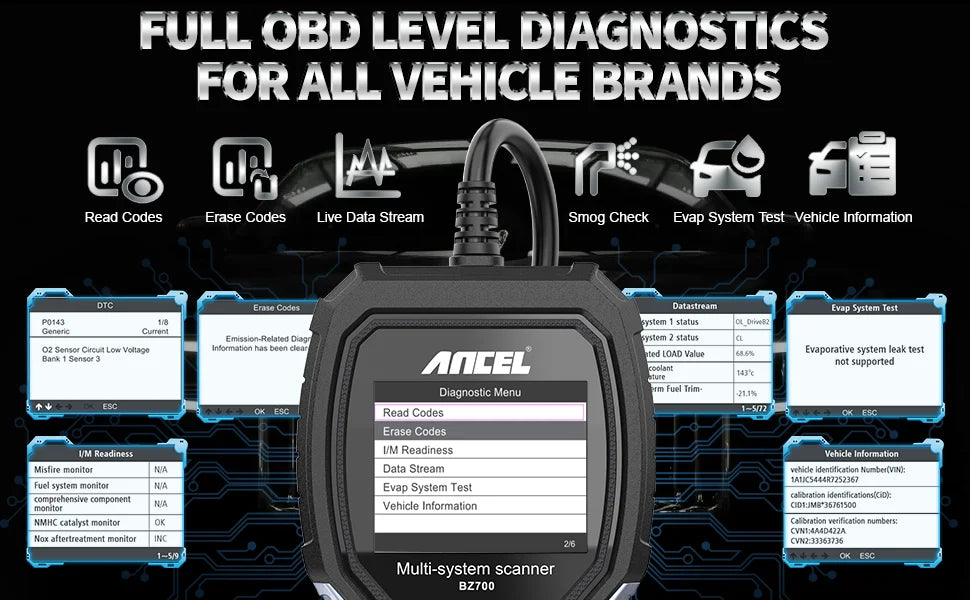 2025 ANCEL BZ700 OBD2 Scanner Engine OBD Code Reader For Mercedes Benz Full System Diagnostic Tool Reset Service Automotive Tool