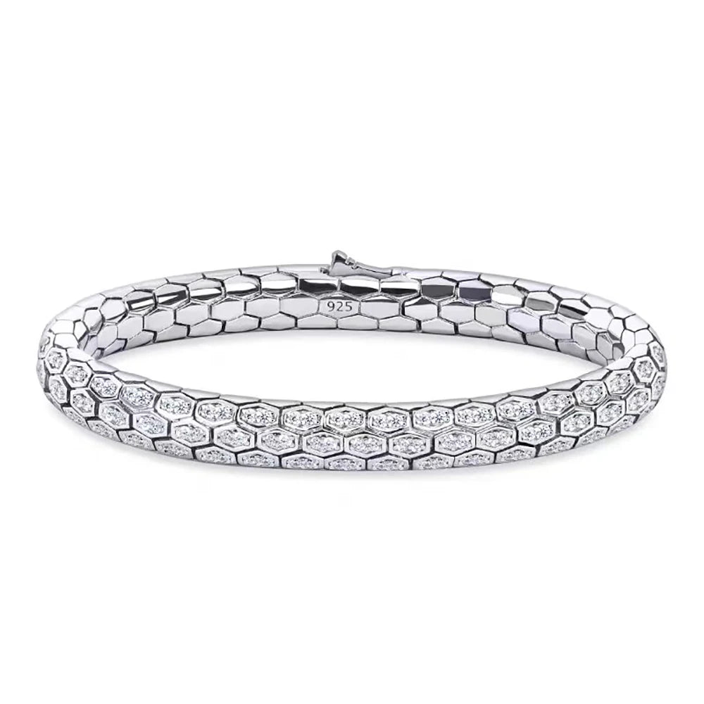 Serpent Honeycomb Bangle Micro Pave CZ Sapphire White Green Black Crystal Zircon Anti-tarnish Party Jewelry for Her Him