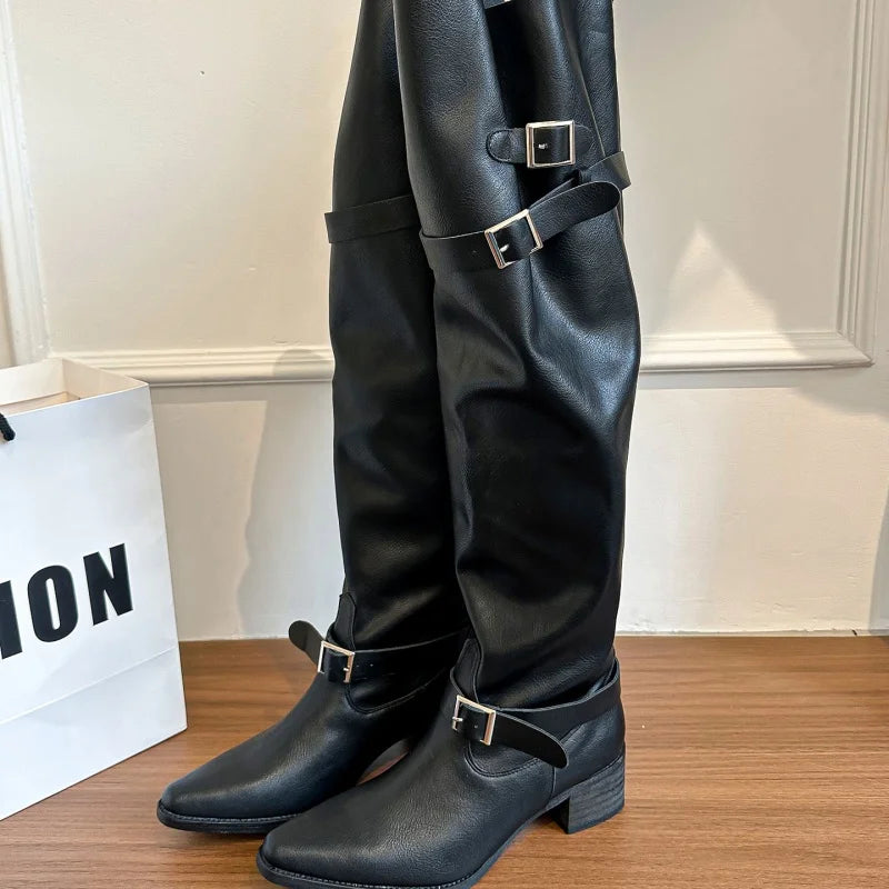 Women's Chelsea Boots 2025 Autumn New Suede High Heel Knee-high Boots Sexy Pointed Designer Elegant Banquet Ladies Gothic Boots