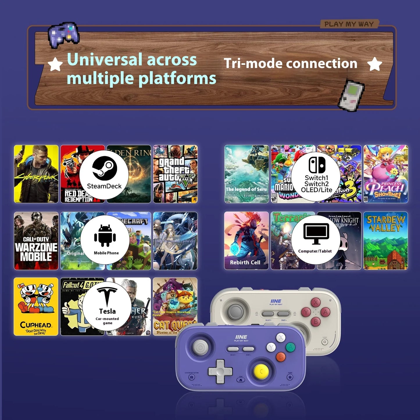 IINE Pocket Mini Controller Palm-Sized Gamepads 1000hz Hall Joystick Short Video Remote Control Suitable for NS2 Android iPhone