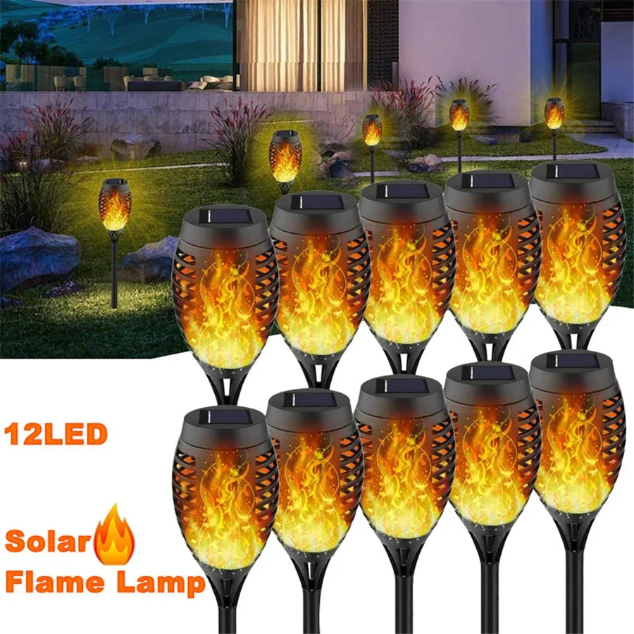 TIRVOSE 12LED Solar Garden Light Flickering Flame Landscape Lawn Lamps Waterproof Patio Lights Path Lighting Outdoor Solar Light