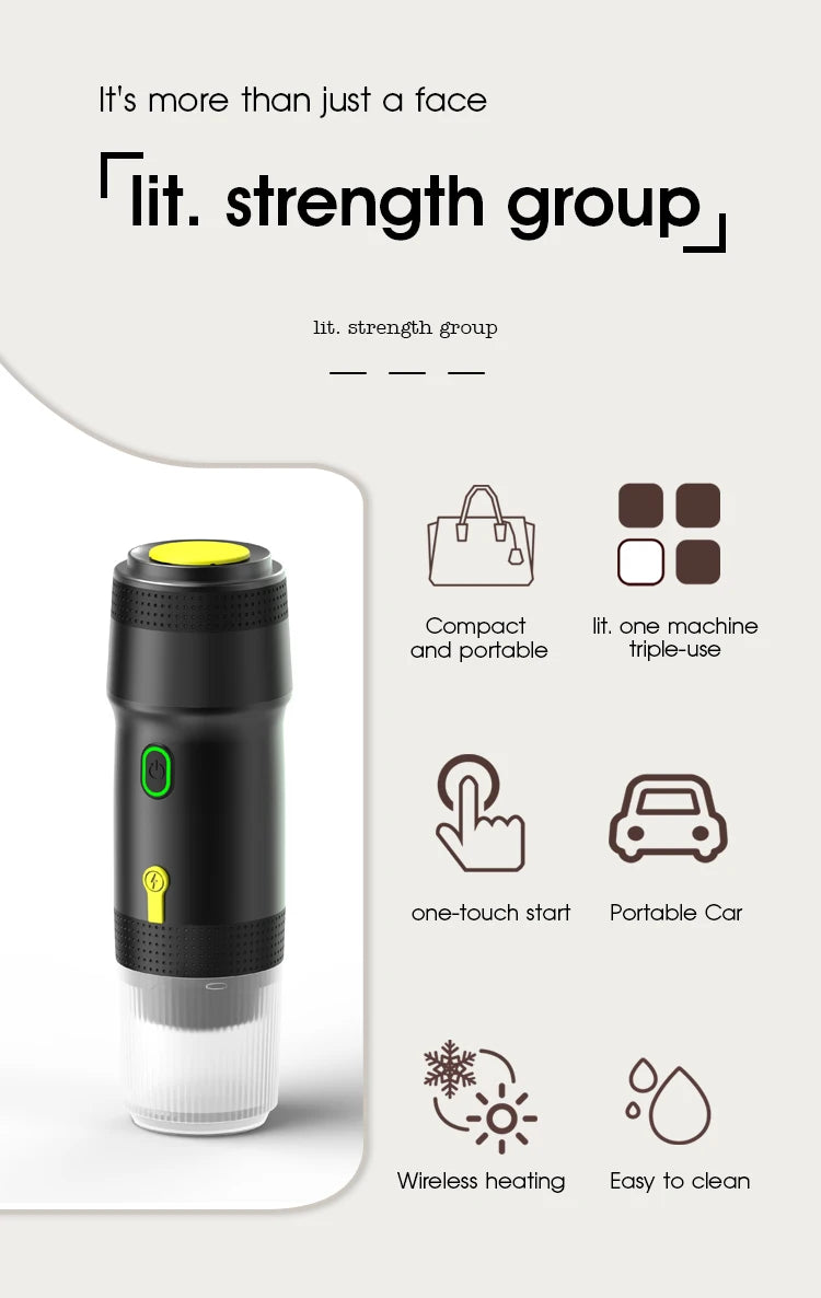 New Electric Portable Coffee Machine Portable Italian Espresso Machine for Car & Home 3-in-1 Capsule Powder Travel Coffee Maker