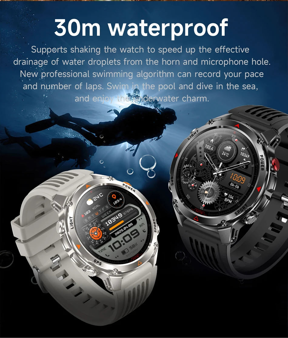 2025 New Outdoor Millitary Smart Watch Men GPS Positioning 540mAh Battery Waterproof Sports Fitness Tracker BT Call Smartwatch
