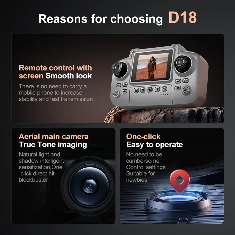 New D18 Drone Professional 8K Camera Aerial FPV Brushles Motor Avoiding Obstacle with Large Screen Remote Control Folding Drones