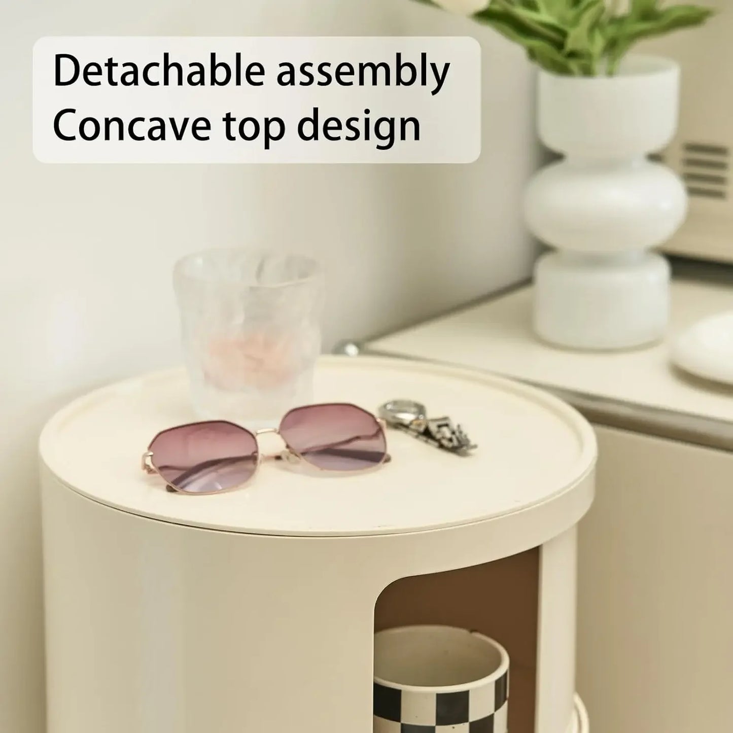 Round Nightstand with 3 Drawers, Modern Style Side Table, Multifunctional End Table Storage Cabinet for Living Room, Bedroom