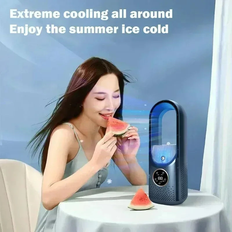 Portable USB Air Cooler Leafless Electric Fan 6 Speed Silent Timer Air Conditioner Cooling Fan Humidifier Conditioning Fan Amagi