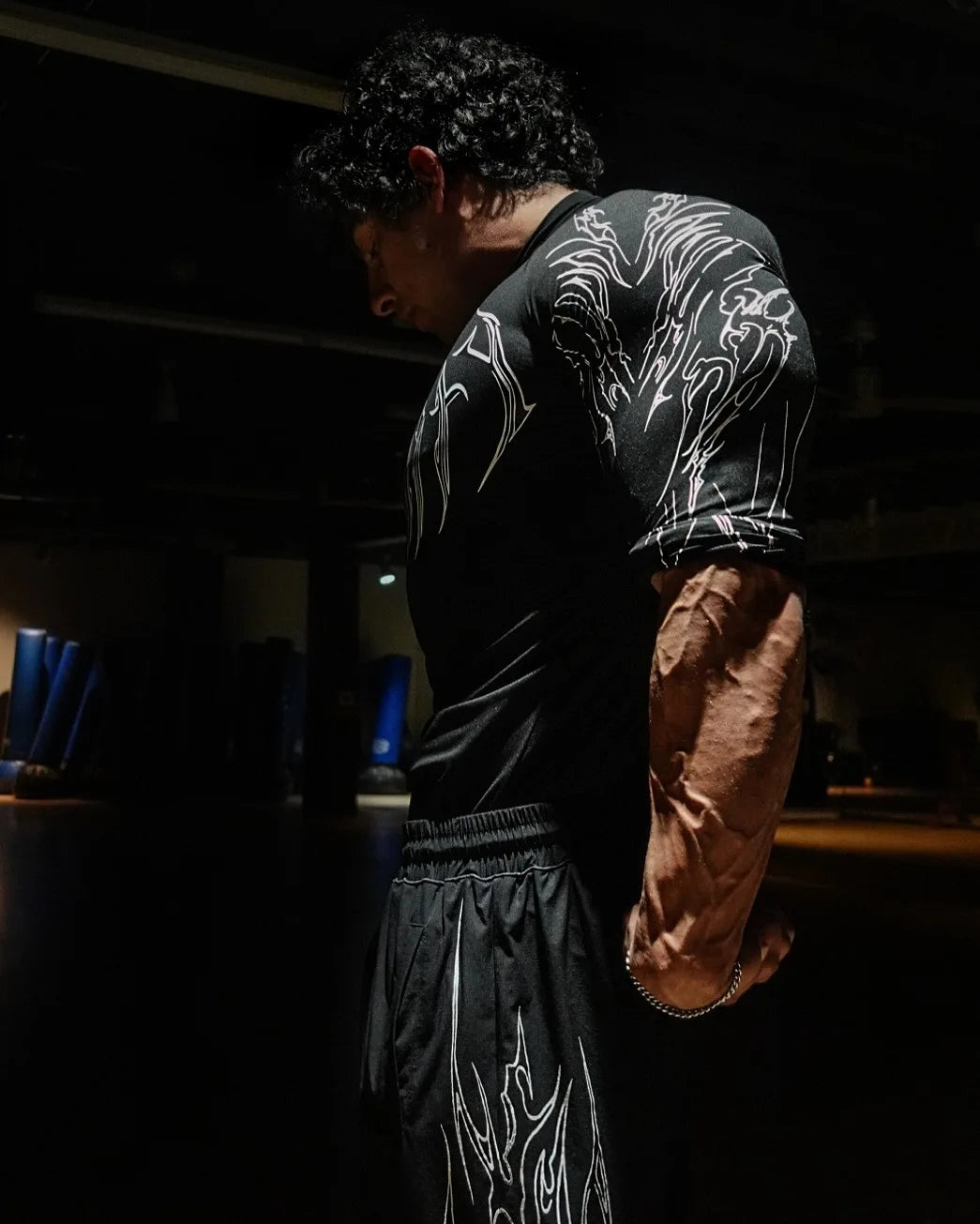 Men's High-neck Printed Tight-fitting Clothes For Fitness Training Quick-drying Clothes Elastic And Breathable For Exercise