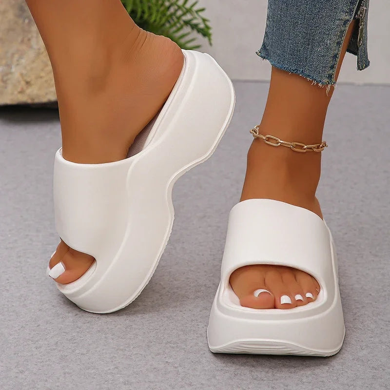 Chunky Platform Slippers for Women Summer 2025 Comfortable Wedge Heels Sandals Woman Solid Non Slip Eva Thick Sole Slides Shoes