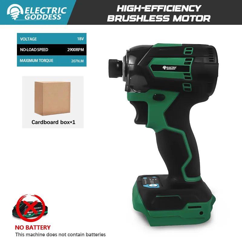 Electric Goddess Brushless Impact Driver 207NM Cordless Electric Drill Screwdriver Tool ﻿For Dewalt Makita Battery Pin