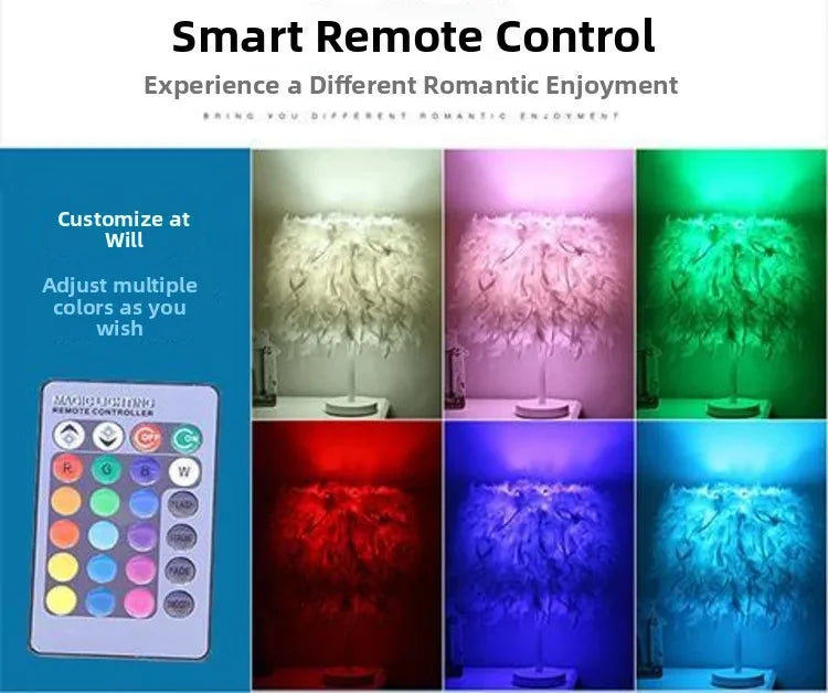 New Creative European Sle Feathers Desk Lamp Bedroom Bede Princ Wedding Room Warm LED Birthday Gift Rose