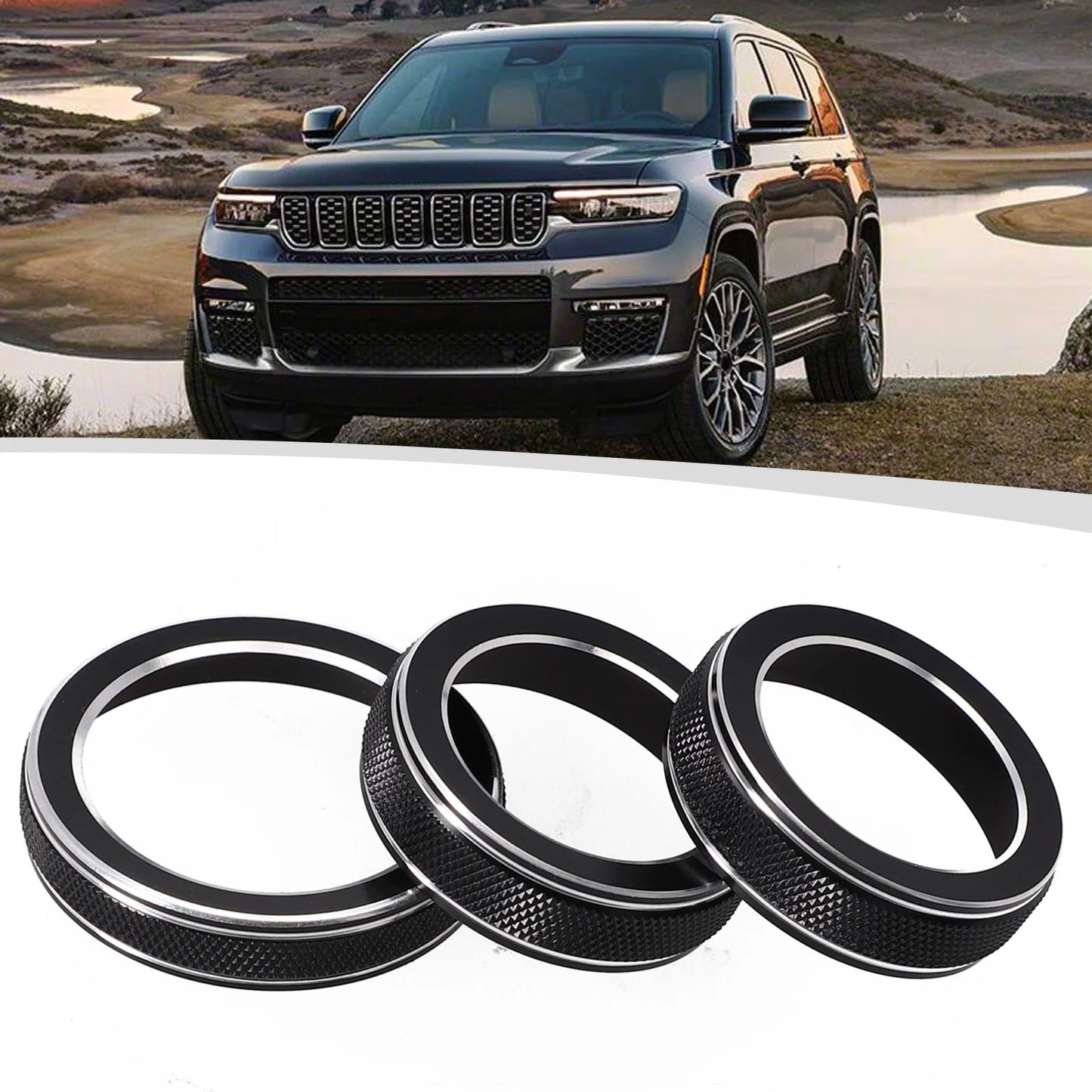 For Jeep Grand For Cherokee 2014 2015 2016 2017 2018 2019 2020 2021 Car Black AC Radio Switch Trim Ring Knob Covers 3pcs
